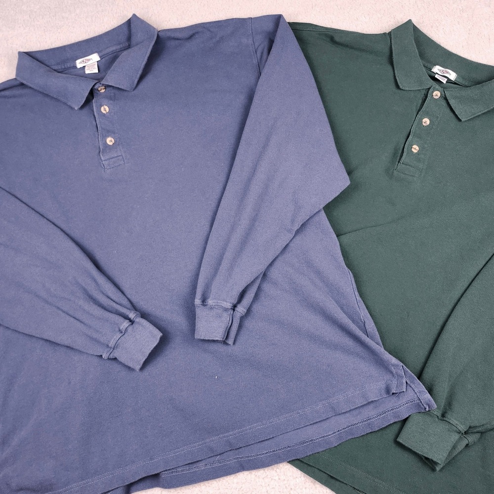 LAL Polo Shirt Men 3XL Blue Green Long Sleeve Cotton Classic Casual Dad Big Tall